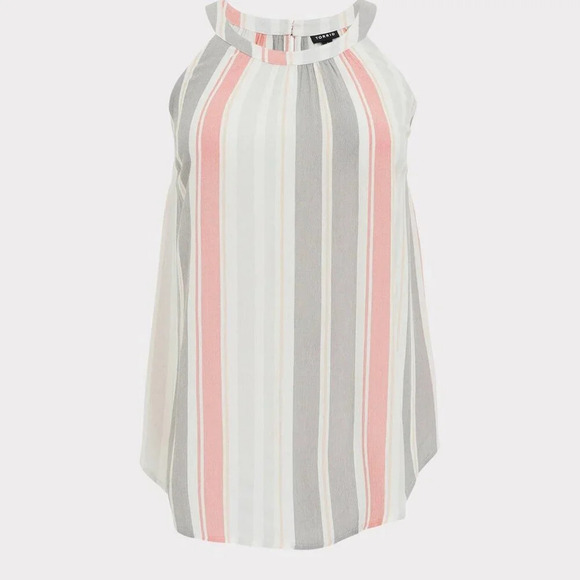 Torrid Stripe White Rayon Crepe High Neck Tank in Size 2 - 18/20 - Picture 3 of 13